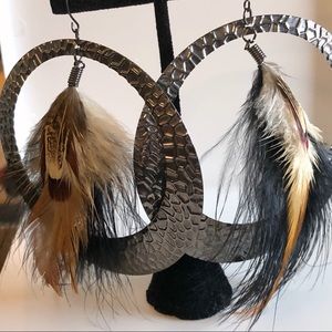 Feather and hoop earrings